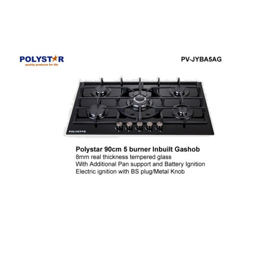 Polystar 5 Burner Tempered Glass 90CM Built-in Gas Hob (PV-JYBA5AG) Polystar 5 Burner Tempered Glass 90CM Built-in Gas Hob (PV-JYBA5AG)