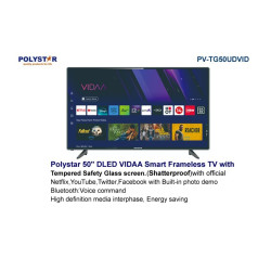 Polystar 50" Smart Ultra HD 4K TV – Safety Glass (PV-TG50UHDVID)