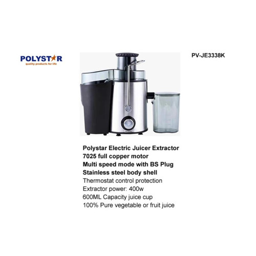 Polystar Electric Juice Extractor, Silver and Black (PV-JE3338K) Polystar Electric Juice Extractor, Silver and Black (PV-JE3338K)